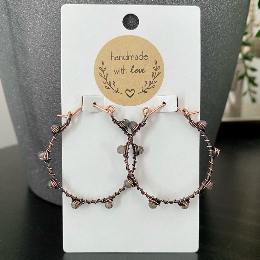 Handcrafted Smoky Quartz Wire Wrapped Hoop Earrings